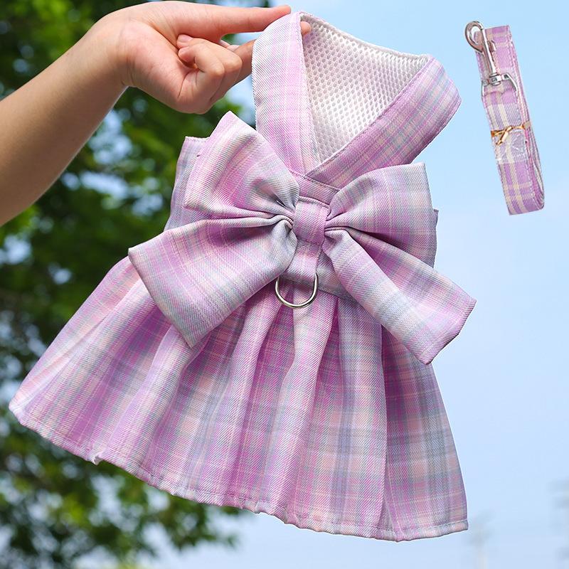 

Bow Dog Dress Harness Cute Pet Collar Skirt Puppy Harness and Leash Set Vest Dog Collar Pink Dog Clothes Chihuahua Dog Outfits XS