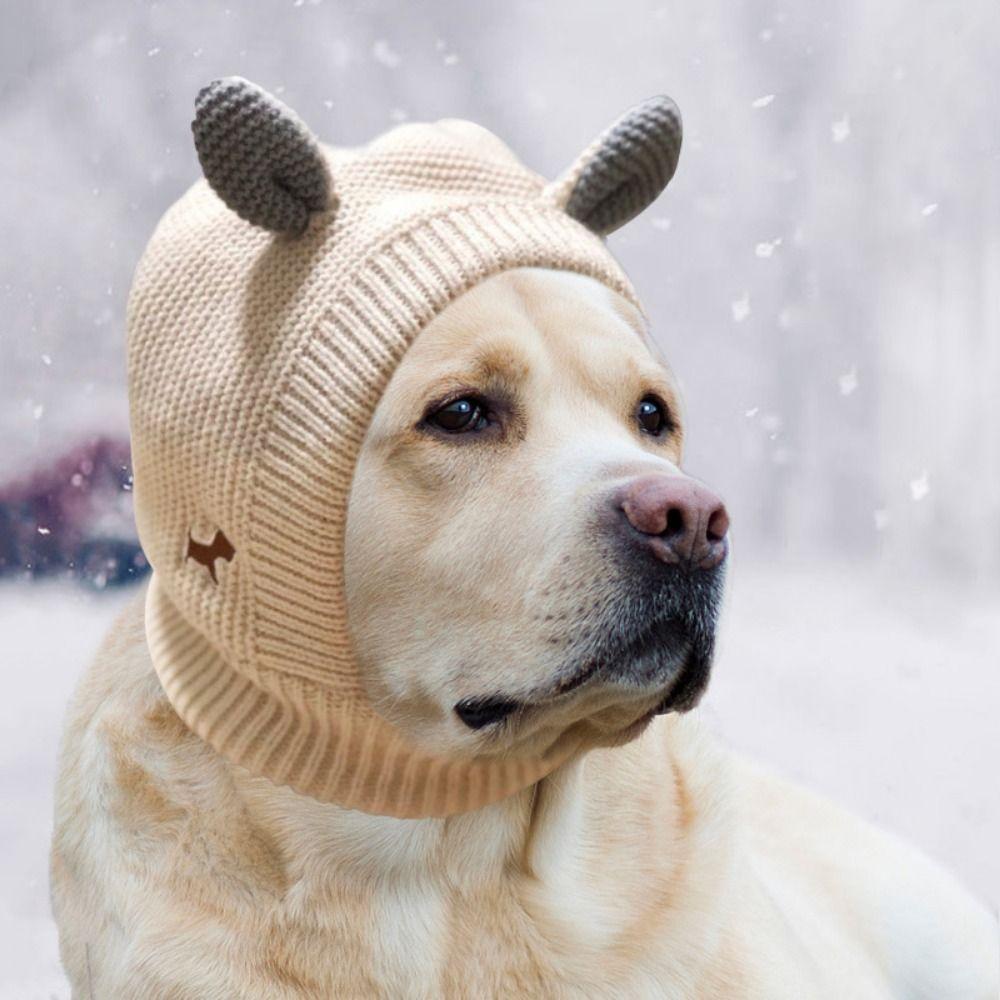 

Noise Protection Dog Warm Earmuffs Handmade Dog Knitted Hat Practical Winter Dog Cap Winter чорний