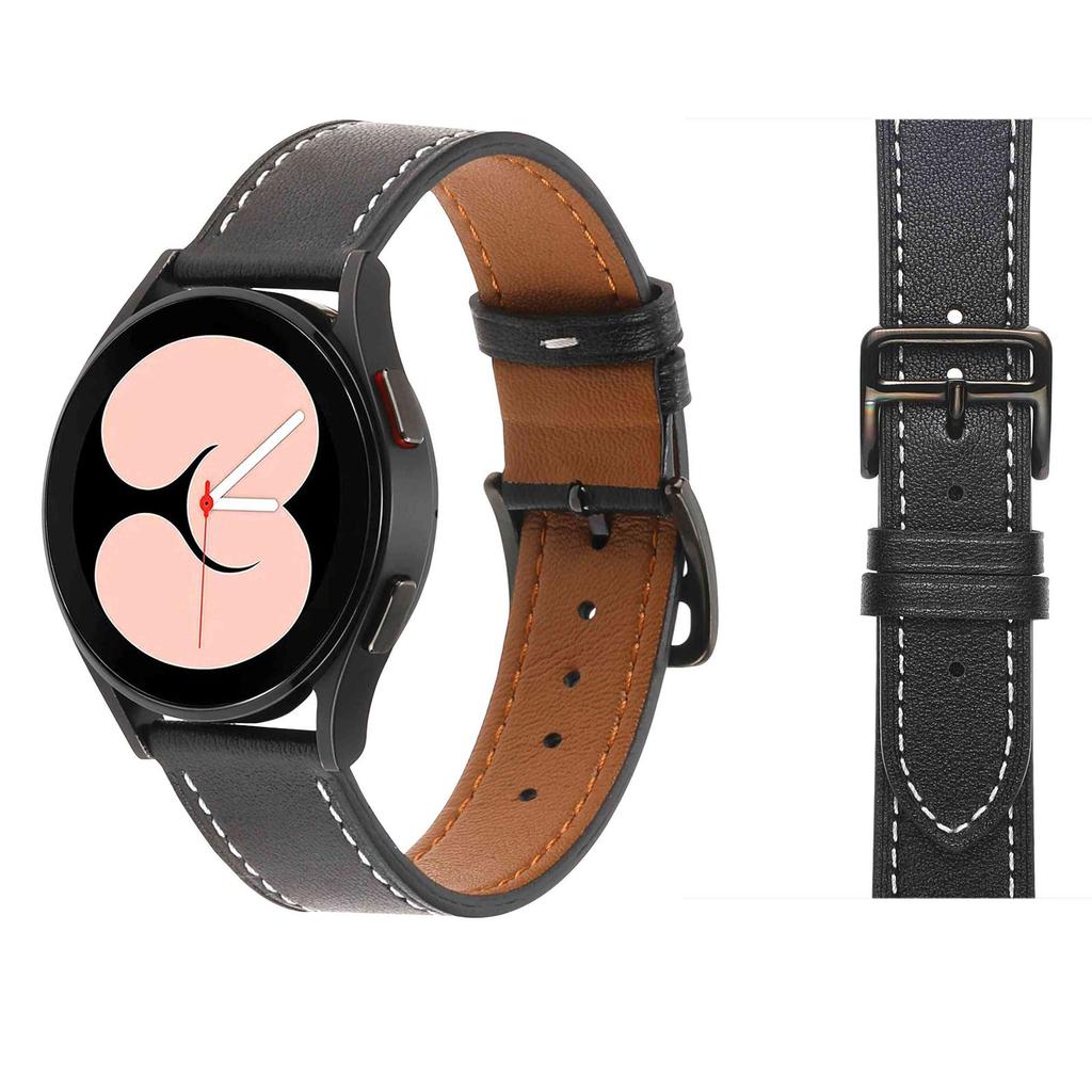 For Samsung Galaxy Watch 5 40mm/44mm/Watch 5 Pro 45mm Textured Genuine Leather Smart Watch Band Adjustable Buckle Strap