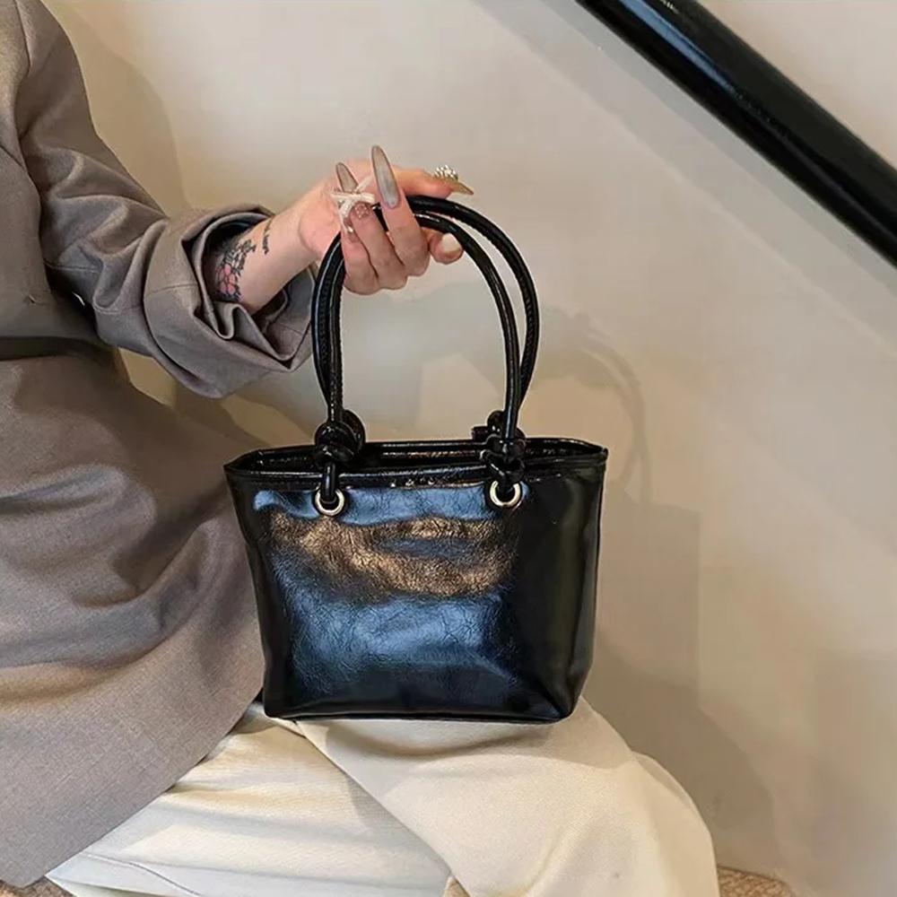 PU Leather Vintage Crossbody Bag Elegant Ladies Bucket Bag Minimalism Square Shoulder Bag  Girls