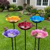 Handmade Metal Bird Bath Stake Weather Resistant Flower Shape Garden Bird Feeder Iron Art Vintage Style Bird Drinking Station
