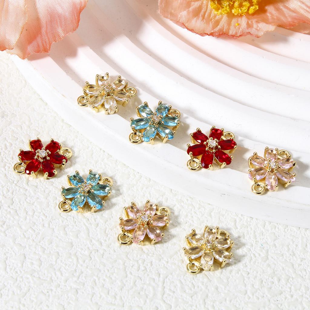 5 PCs Flower Connectors Copper & Glass Connectors Charms Pendants Gold Plated Multicolor Findings 16mm x 13mm