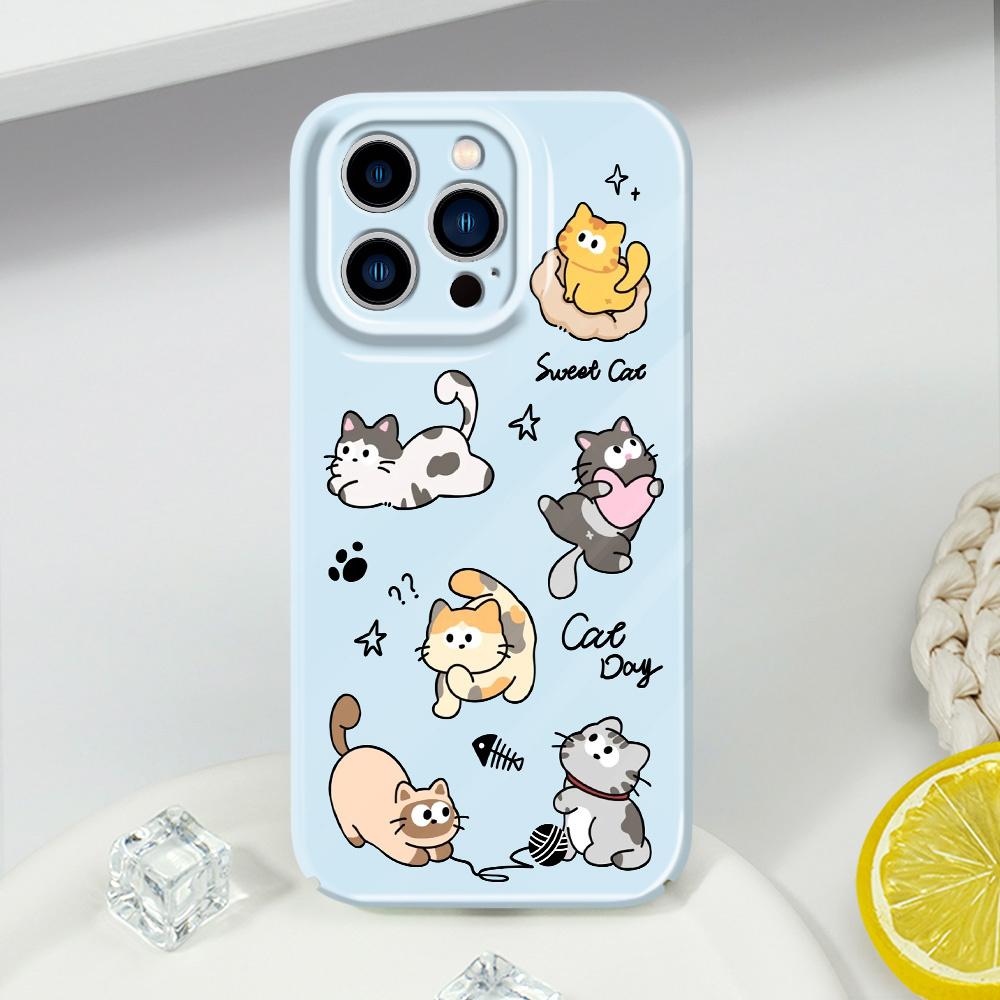 Happy Cat Phone Case For iPhone 13 12 11 7 8 6 6S Plus Pro Max Mini X XS XR SE 2020 2022 Film Hard Cover