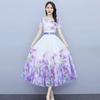 Short-sleeved Dress Women's Summer New Thin and High Temperament Round Neck Chiffon Printed Pendulum Long Skirt