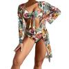 Costum de baie nou, bluză imprimată, set din trei piese pentru bikini de damă