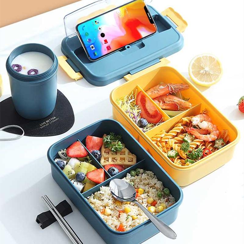 Hot Lunch Box with Spoon Chopsticks Wheat Straw Dinnerware Food Storage Container Children Kid School Office Microwave Bento Box