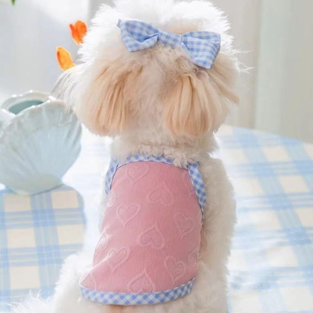 Breathable Summer Puppy Clothes Bow Clip Dog Clothing with Bow Clip Cute Dog Vest Girls Pet