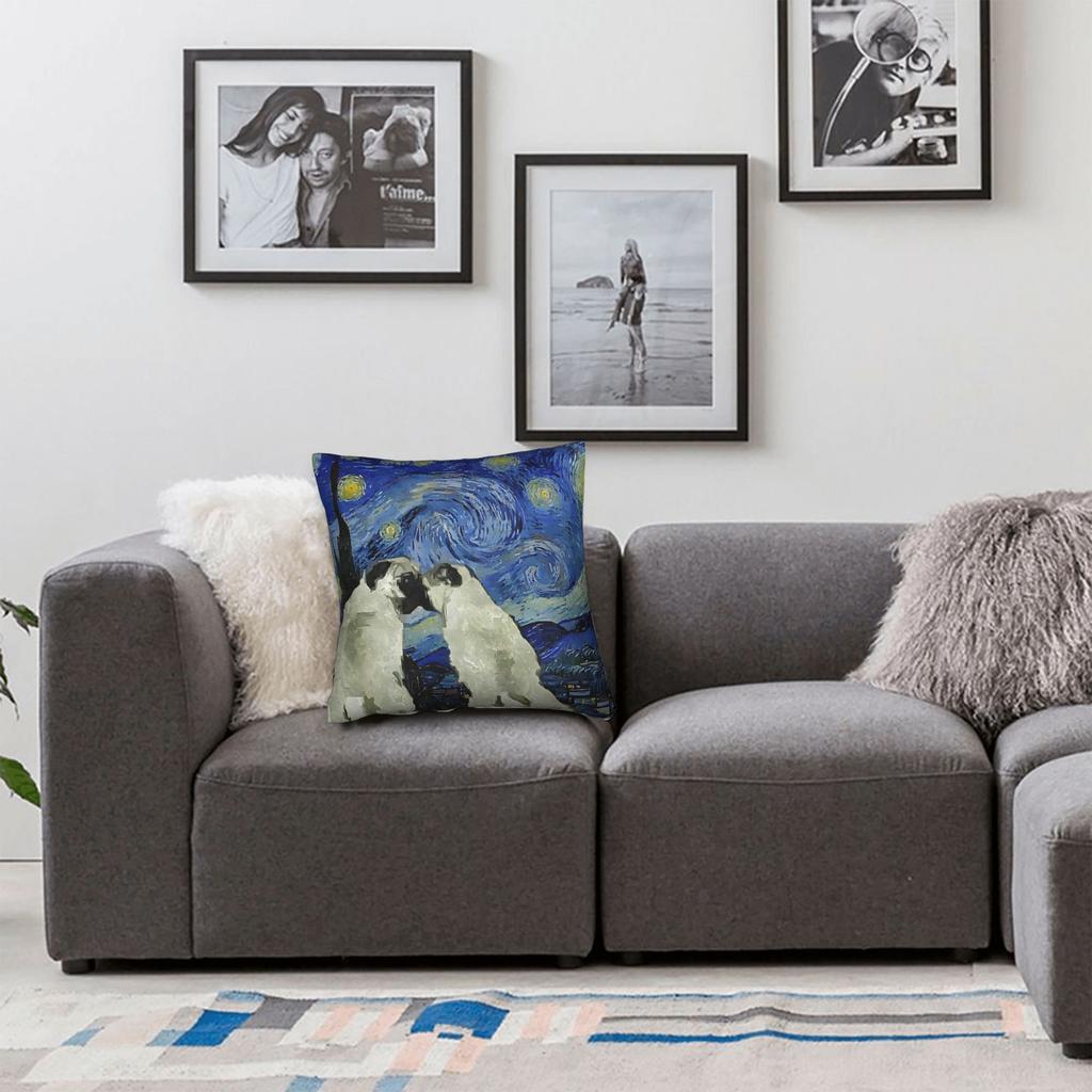 Starry Night Pugs Van Gogh Square Pillow Case Cushion Cover Creative Zippered Decorative Pillowcover for Bed 45*45cm