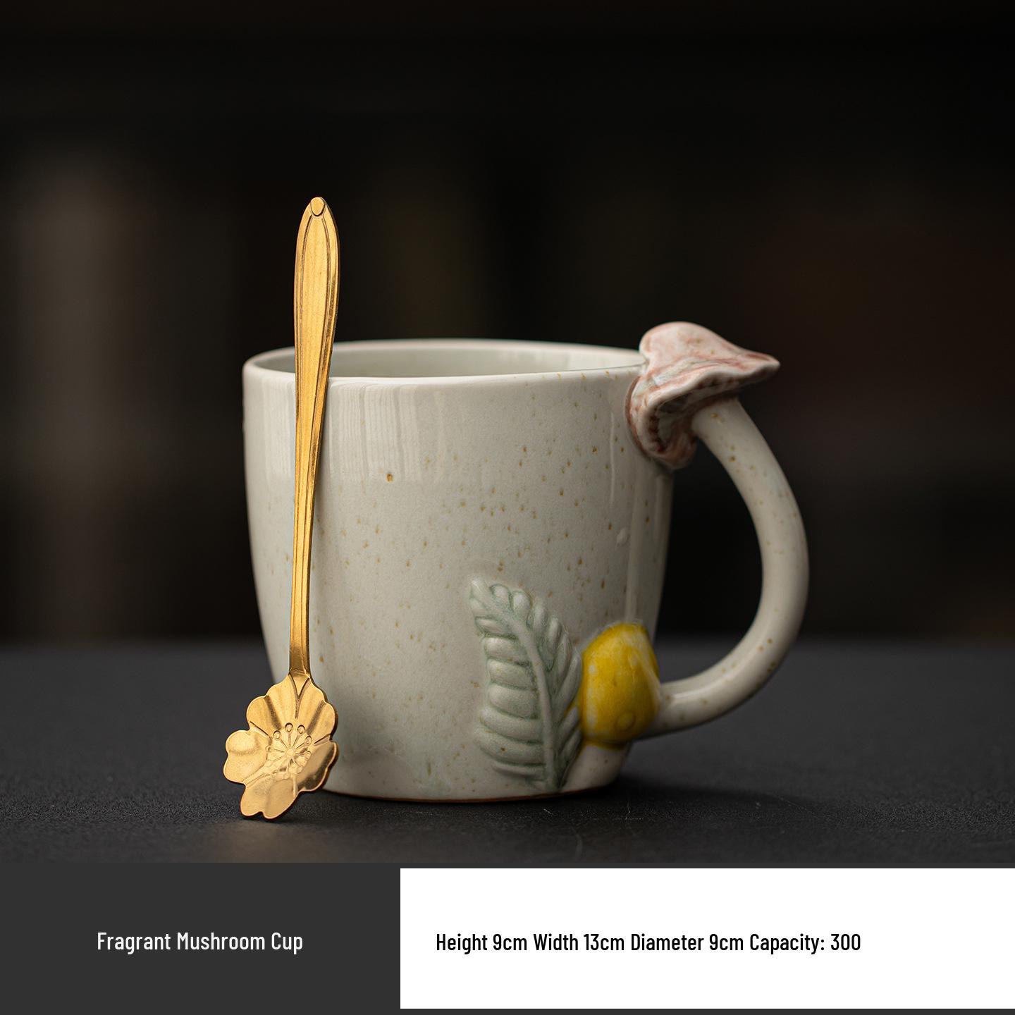 Forest-Themed 3D Ceramic Mushroom Mug - Handmade Breakfast & Coffee Cup 300ml