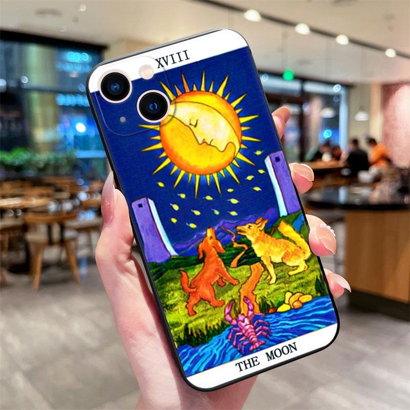 Moon Star Sun Tarot Phone Case for IPhone 13 12 11 14 15 Pro Max XR X XS 7 8 Plus SE Shockproof Soft Silicone Black Cover Fundas