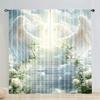 2pcs Shimmering White Angel Wings & Floral Curtains – for Kitchen   Caf   Office   Living Room & Bedroom Decor