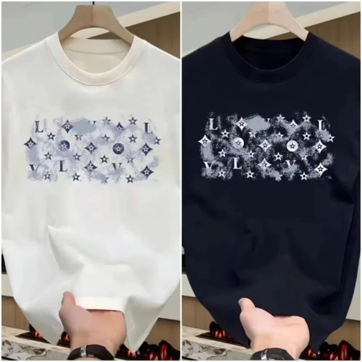 

2026 New Summer Casual T-shirt Men s Top Luxury Brand Short Sleeve Brand Pattern Printing Unisex Pure Cotton Clothing ins XXXXXL чорний