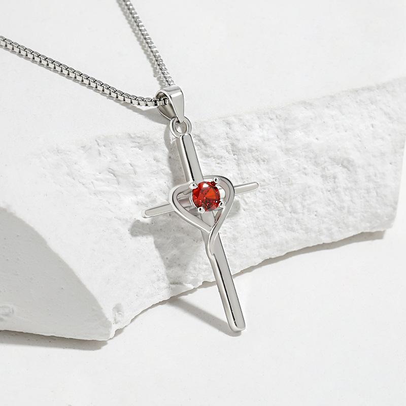 Heart-shaped Twelve Constellations Stone Collarbone Chain, Retro Cold Wind Faith Cross Necklace