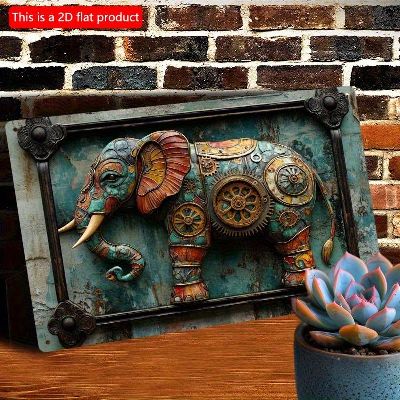2D Flat Wooden Sign 30*20cm Steampunk Elephant Wooden Wall Art, Rustic Wooden Decorative Sign, Decorative Plaque for Home, Gym, Bathroom, Artistic