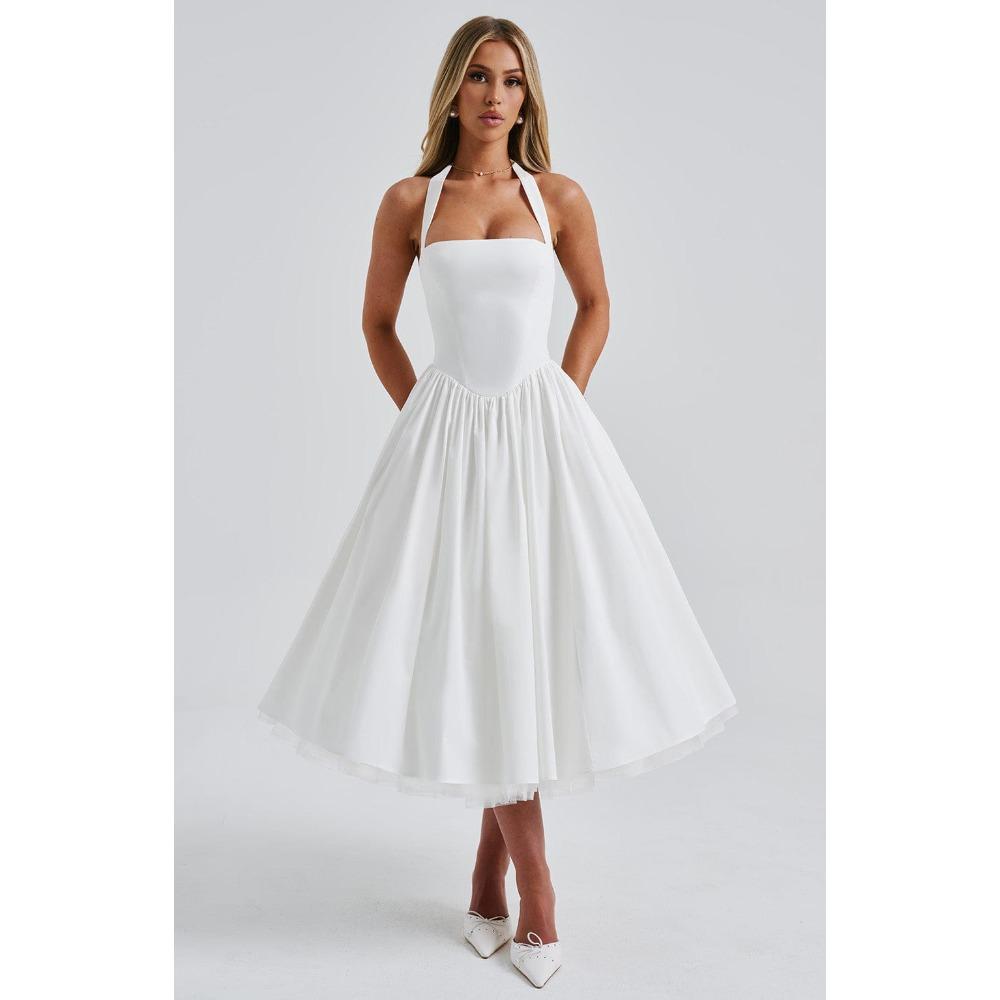 Women s Square Neck Sleeveless Midi Dress Slim Fit Elastic Waist Elegant A Line Party Dress S