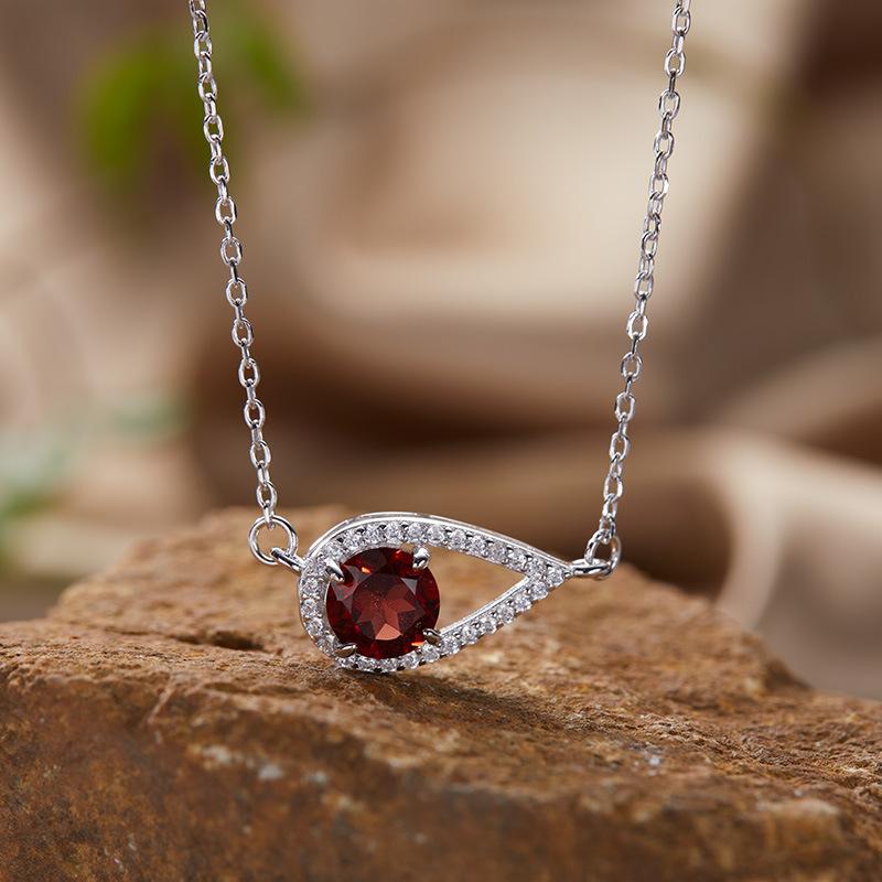 

S925 Sterling Silver Small Fresh Water Drop Necklace Pendant Natural Colored Gemstone Collarbone Chain Light Luxury High-End Sense Does Not Fade Women