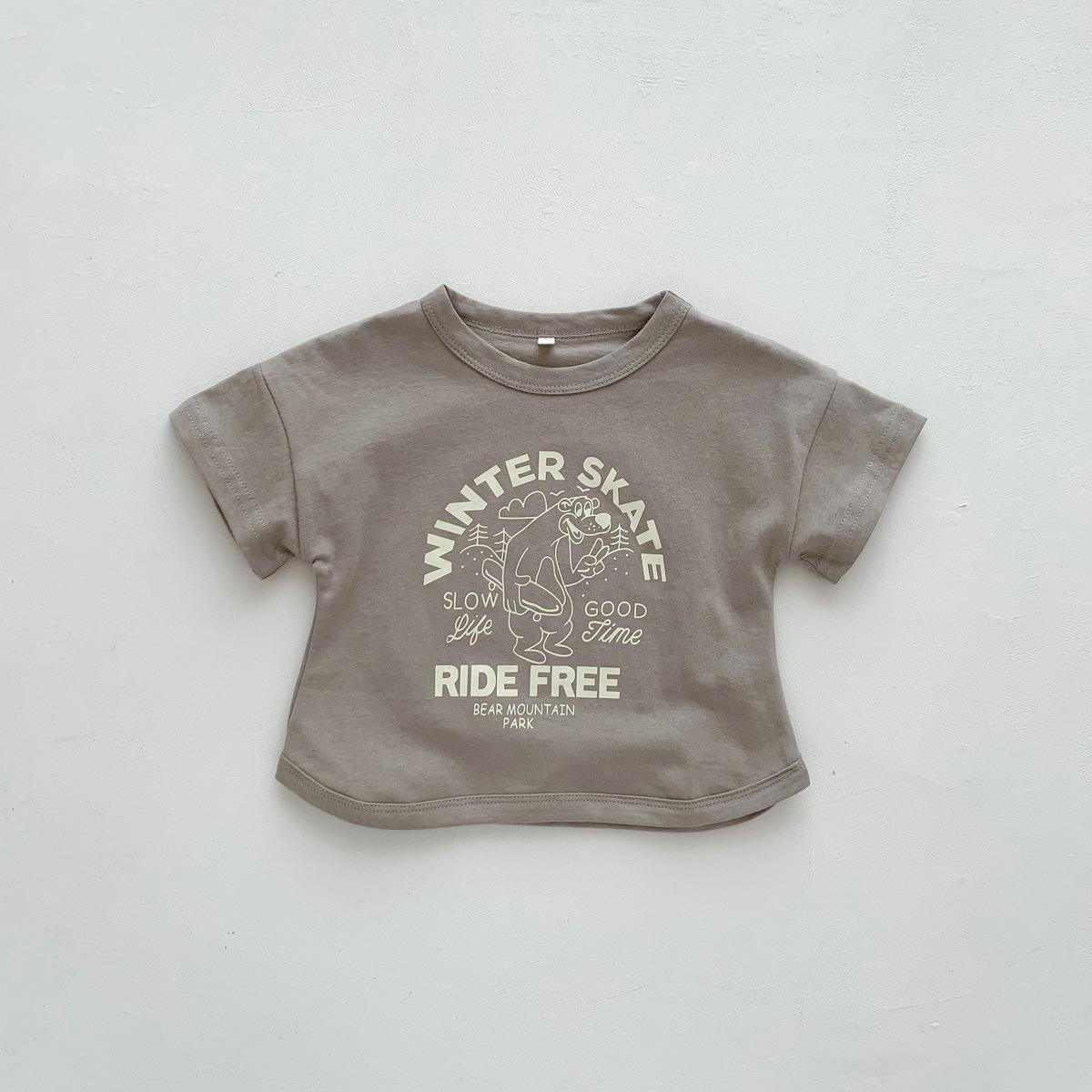 

Детская повседневная футболка для мальчиков с милым принтом из мультфильма, хлопковая футболка, летний пуловер для девочек, топы, универсальная нижняя рубашка 90 коричневый