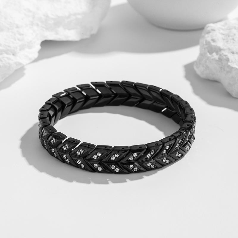 

2026 Fishbone Bracelet, Inlaid Stone Polished Bracelet, Fashion Accessories, Jewelry, Party Wear Accessories 12MM+21CM