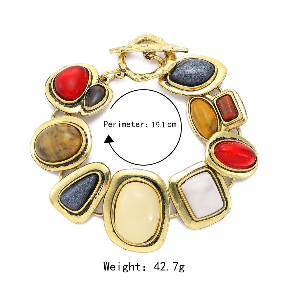 Personality Geometry Colored Metal Stone Bracelets Women Fashion Golden Hollow Link Charm Bracelets Party Jewerly Gifts