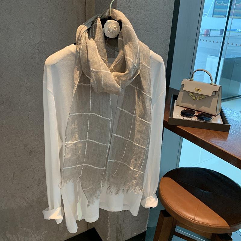 Old Money Style Retro Striped Long Scarf Women'S Spring Summer Linen Light And Breathable Air-Conditioned Room With Long Scarf Silk Scarf