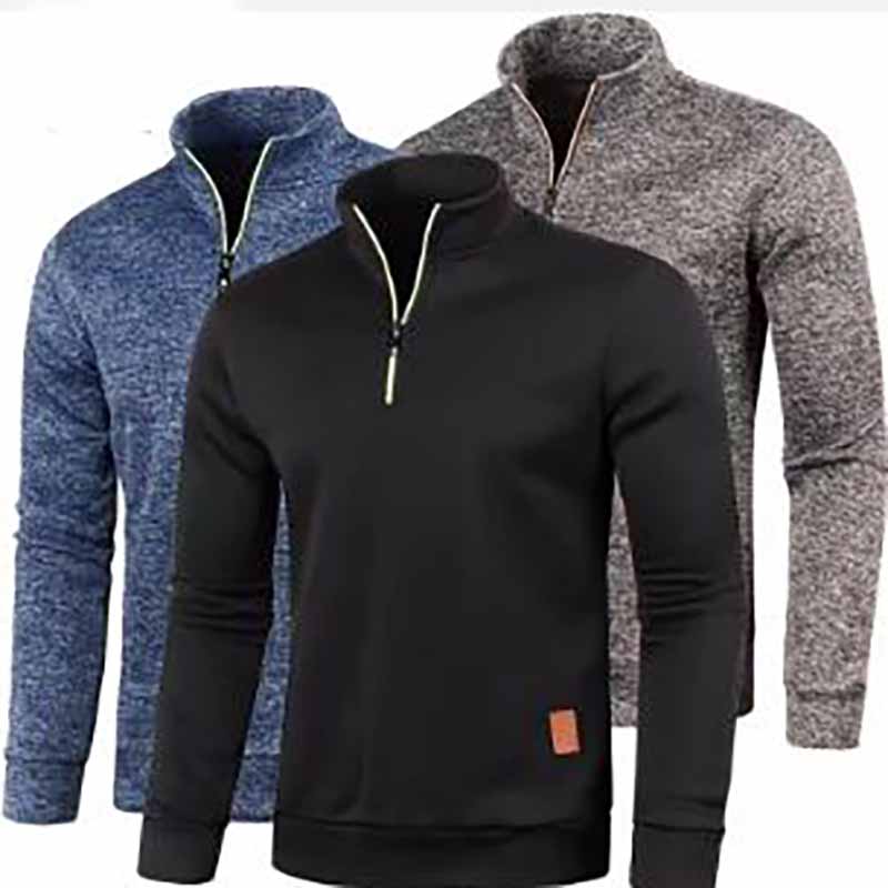 Maglia da Uomo Primavera e Autunno Taglia Forte Sottile Tinta Unita Casual Collo Zip Pullover