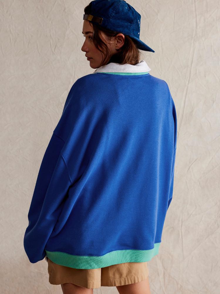 Autumn and Winter Fashion New Women's Sports Hoodie Round Neck Patchwork Casual Contrasting Long Sleeved Warm Pullover