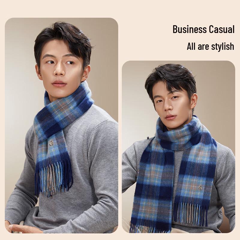 Mao Ren Men's 100% Cashmere Plaid Scarf