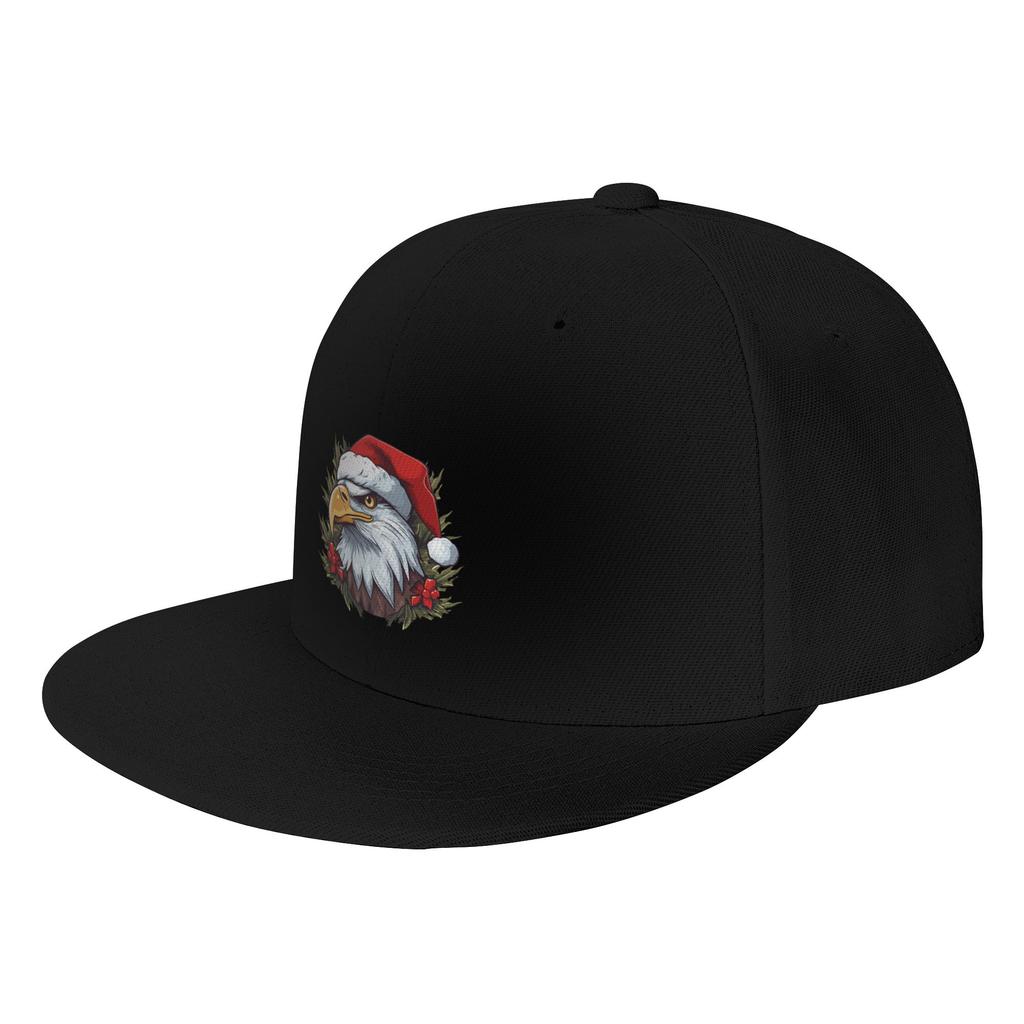 Fashion Adorable Christmas Eagle donning a Santa Claus hat Flat Brim Sun Hat Trendy Matching Cap Unisex