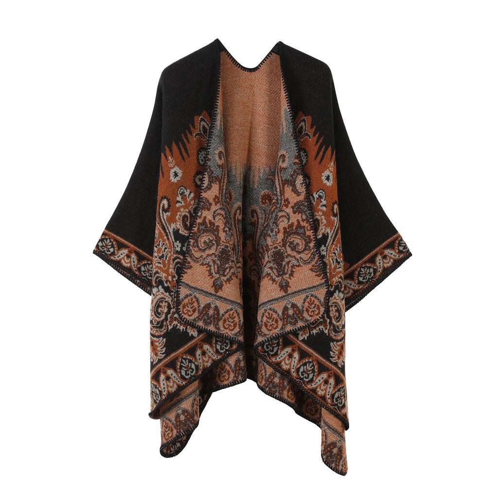 Women's Ethnic Shawl: Northwest Travel Cape, Thick Warm Scarf Cloak