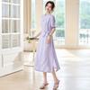 Hualuo Silk Dress Fashion Print Lace-up Waist Silk Dress Women's Split Mulberry Silk Dress