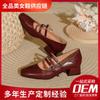 Wow, Customized~ French Mary Jane Shoes, Square Head, Low Heel, Single Shoes, One-word Buckle with Flat Head, Retro High Heels, Thick Heel.