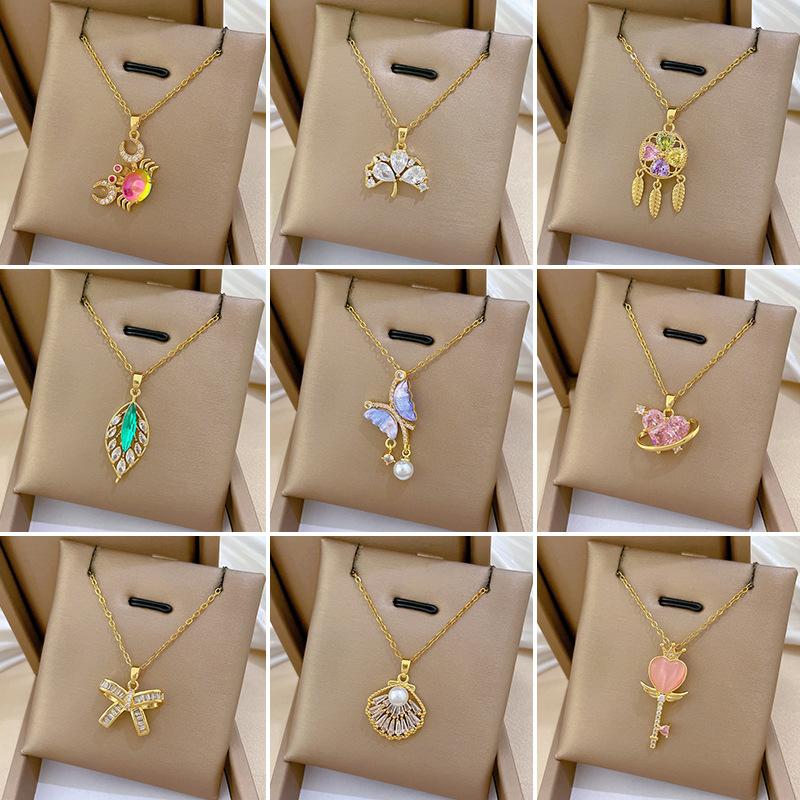 Multi-Element Style Copper Micro-Inlaid Necklace Combination Female Real Gold Electroplated Exquisite Collarbone Chain