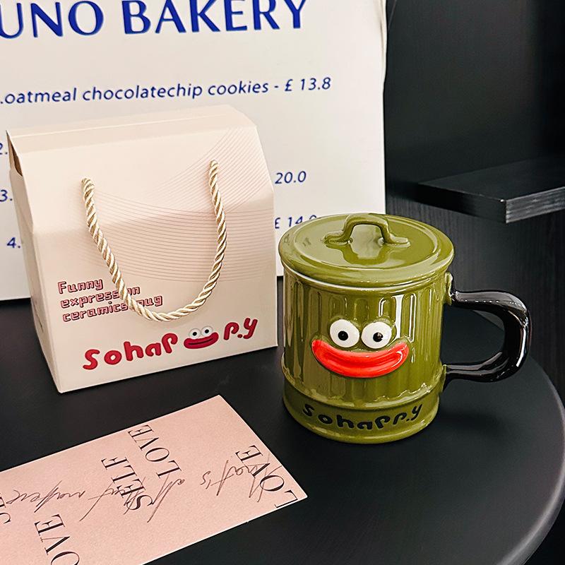 

Gift Box with Funny Cartoon Big Mouth Ceramic Mug with Lid Cute Gift for Children on Children s Day and Souvenir 400ml