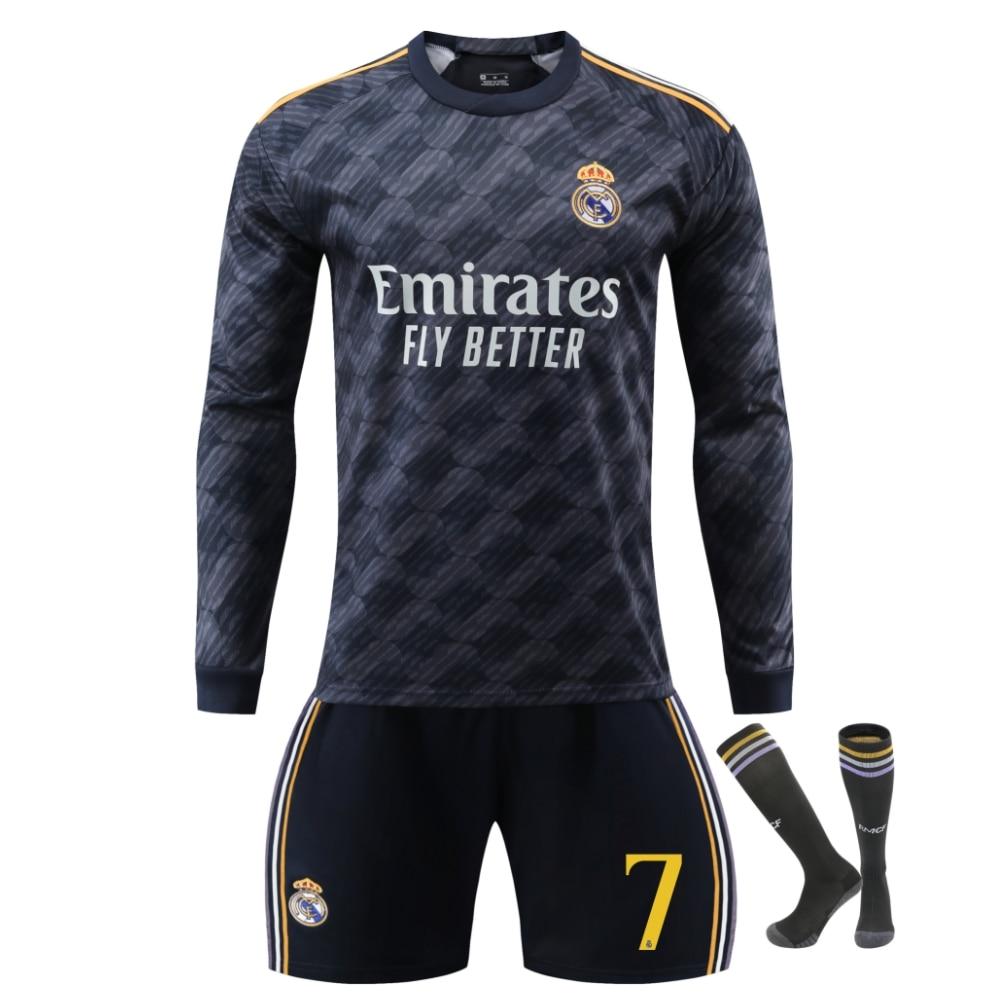 Kids Sports Gear Real Madrid Ronaldo Football Jersey Set Black Short Sleeve Training Uniform