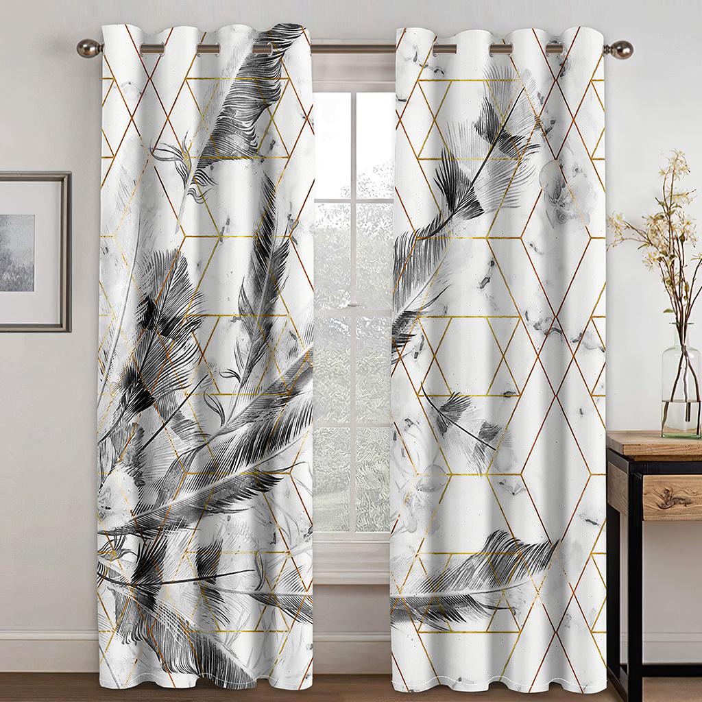 3D-Vorhänge im modernen Kunstdesign mit goldenen Federn, 2 Paneele, Deluxe-Vorhänge für Wohnzimmer, Schlafzimmer, Balkon, Küche