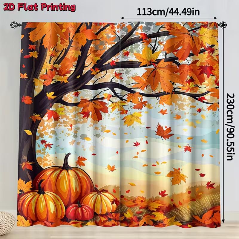 Autumn Harvest Print Curtains Suitable Bedroom Living Room Kitchen Decoration Home Window Curtain Set Of 2 Made Polyester Washable Ready