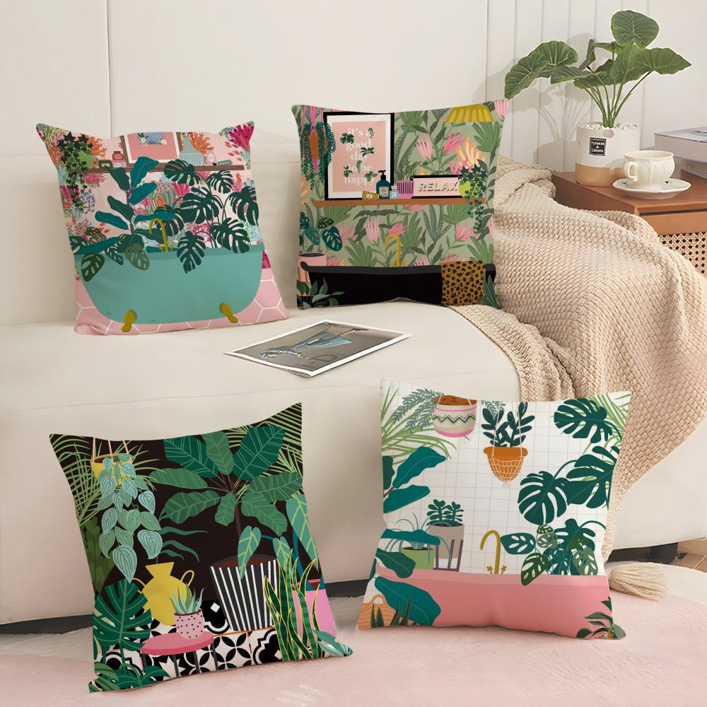 Botanical Plants Boho Vase Cushion Cover Soft Short Plush Pillow Cover Smooth Cozy Texture Aesthetic Cushion Case Home Decor