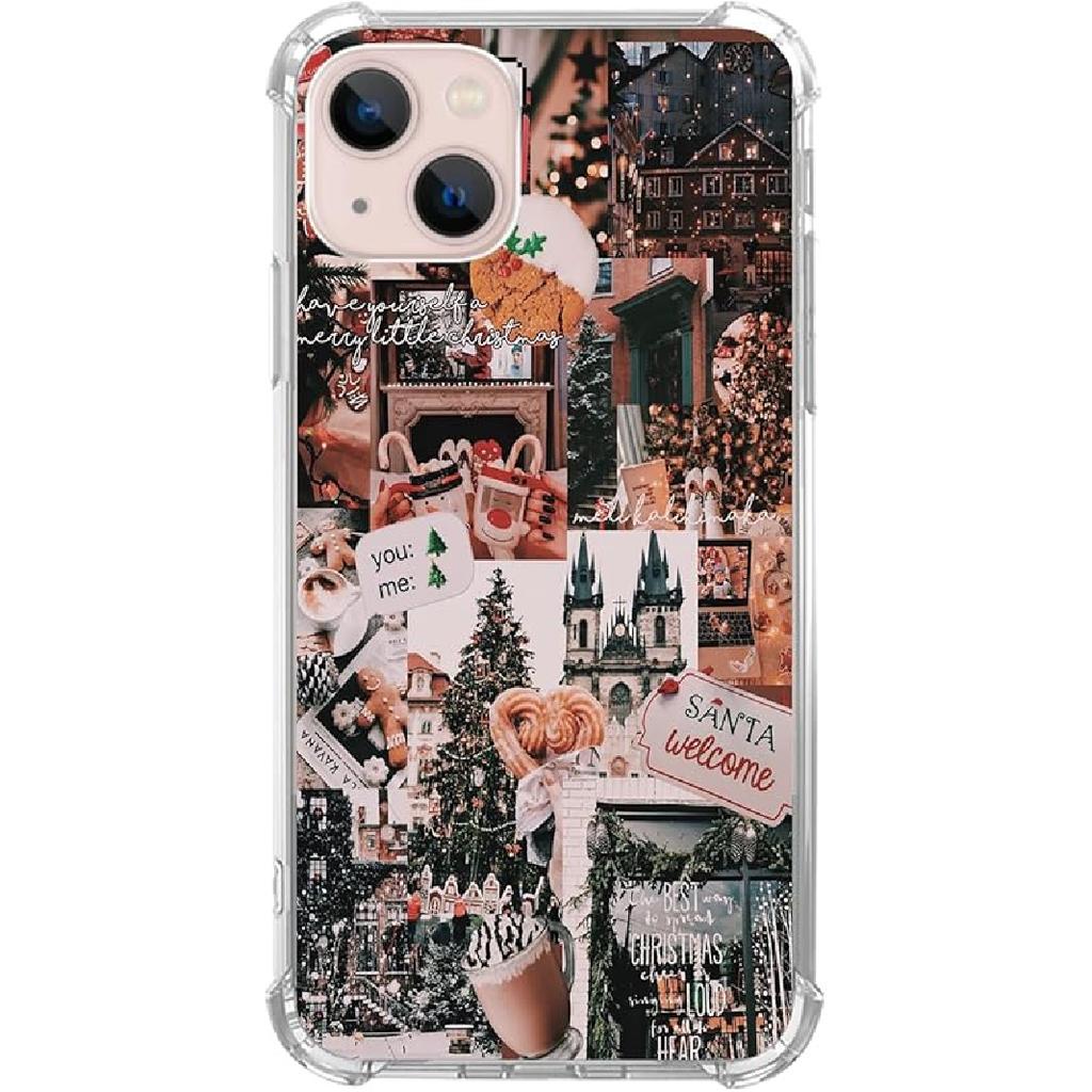 Pink White Black Christmas Trees Case Compatible with iPhone 15, Winter Christmas Cartoon Case for iPhone 15, Cool TPU Bumper Phone Case Cover
