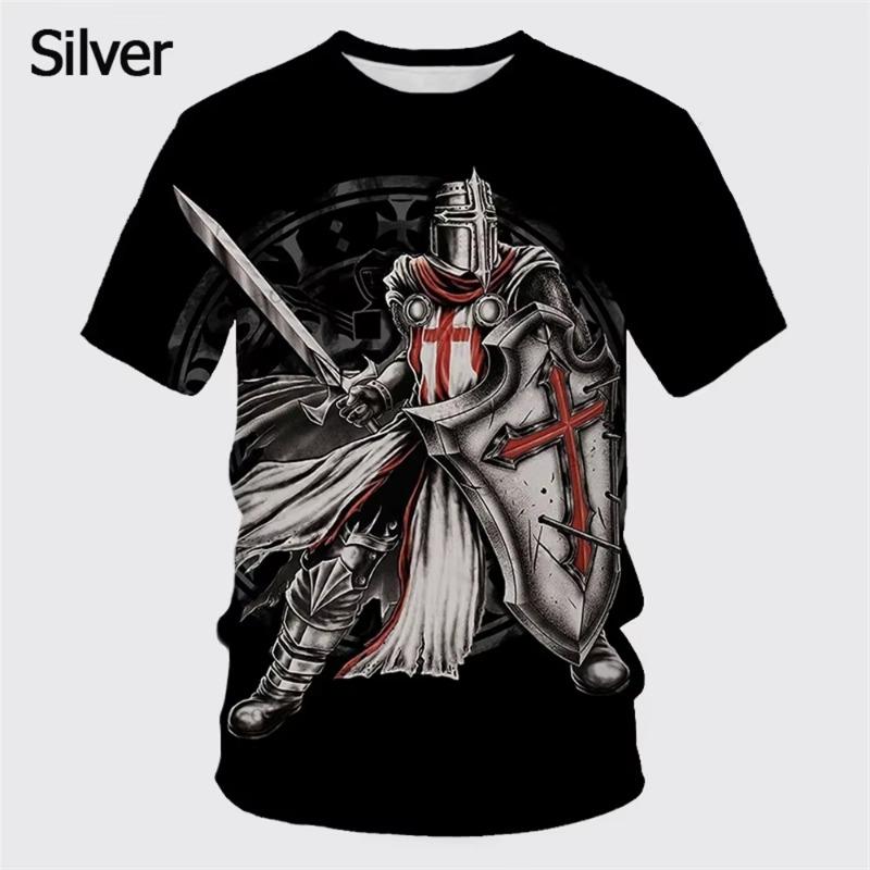 Fashionable Retro Templar 3D Printed Men's T-shirt Summer Casual Street Wear Couple T-shirt Short Sleeved Top