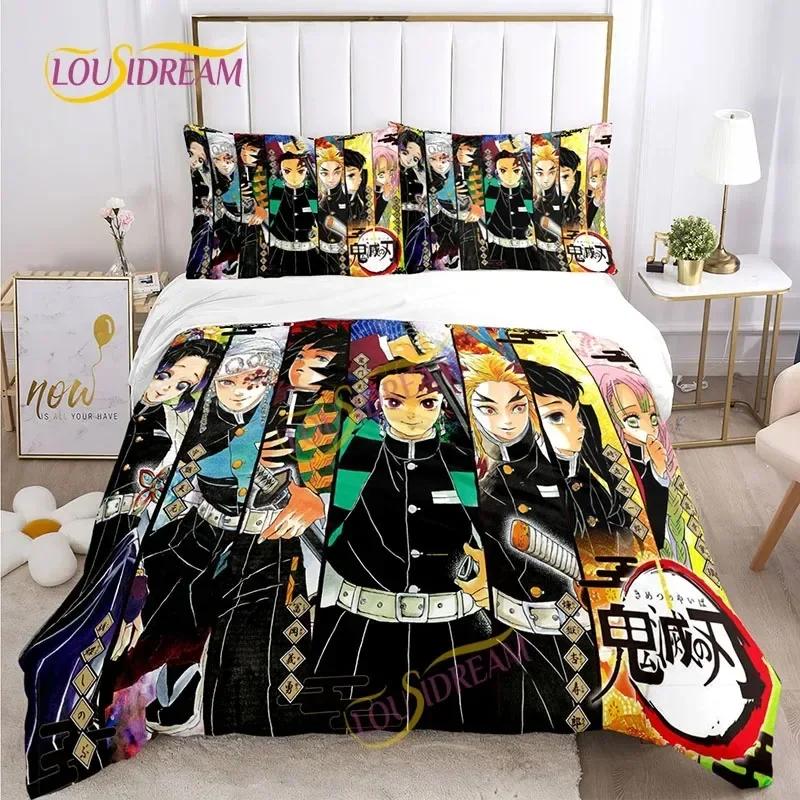 Demon Slayer's Japanese Carton Style Children's Print Beding Set with Soft Fabric Duvet Set Comfortable Bed Size Children's Girl Boy Gift