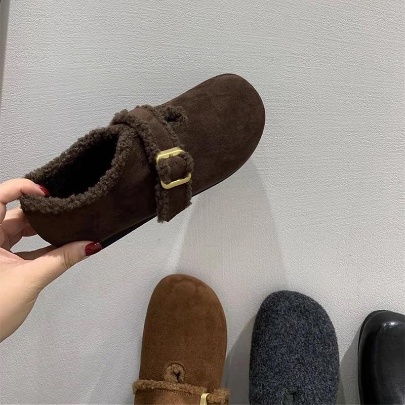 Retro Flat-bottomed Woolen All-inclusive Velvet Women's Autumn and Winter New Warm Cotton Shoes
