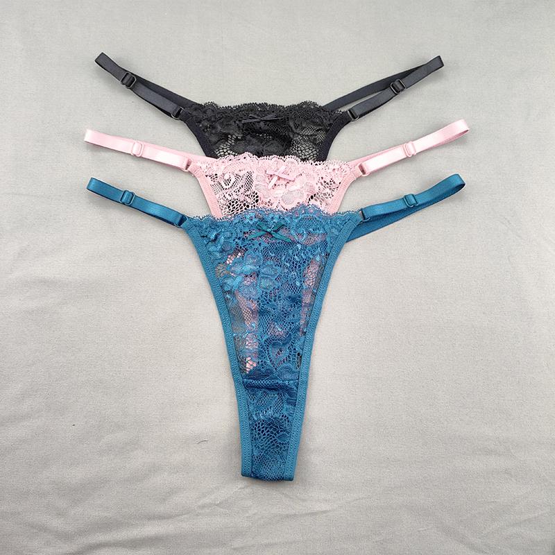 3Pcs Women's Lace Hollow Out Thongs Sheer G-Strings Sexy Ultra-low Rise Seamless Panties Perspective Bow Knickers
