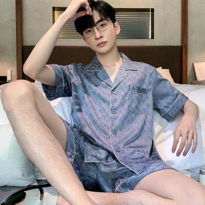 Jacquard Pyjamaanzug Herren Sommer Eis Seide Shorts Nachtwäsche Set Dünn Satin Loungewear Männlich Nachtkleidung