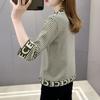 Slim Three-quarter Sleeve Mercerized Cotton Letter Half Turtleneck Sweater T-shirt Top for Women Spring and Autumn Korean
