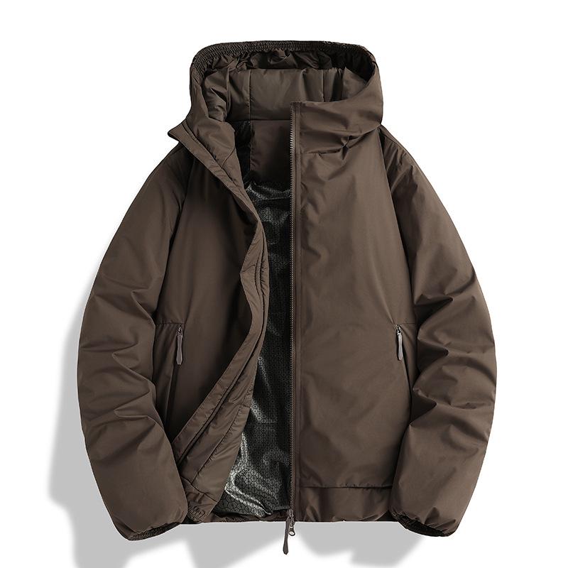 Men's Winter Solid Color Hooded Puffer Jacket - American Trendy Brand: New Arrival, Warm, Thick, Loose Fit
