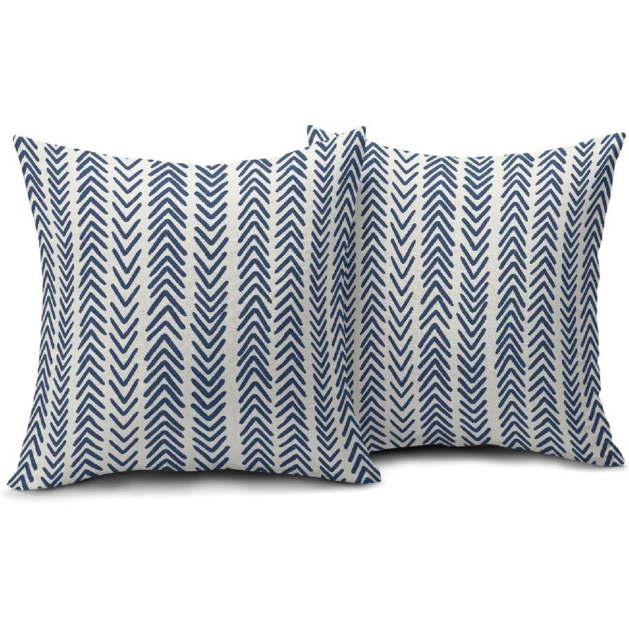 KSLIDS Navy Blue White Indigo Ivory Throw Pillow Covers Set of 2 Boho Arrow Herringbone Decorative Pillow Covers 18x18 Inch Bohemian Geometric Pillow