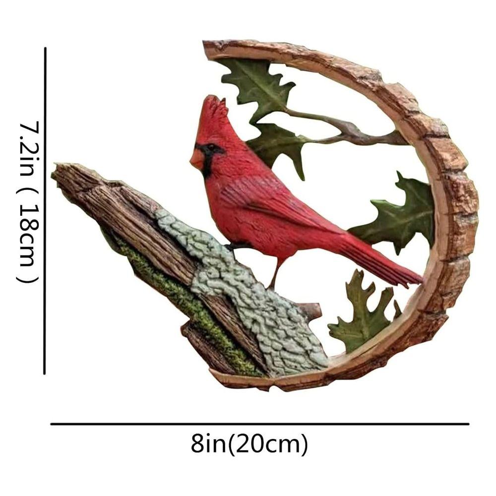 Creative Resin Linnet Figurines Handmade Semicircle Vibrant Red Bird Durable Engraving Red Bird Statue for Home