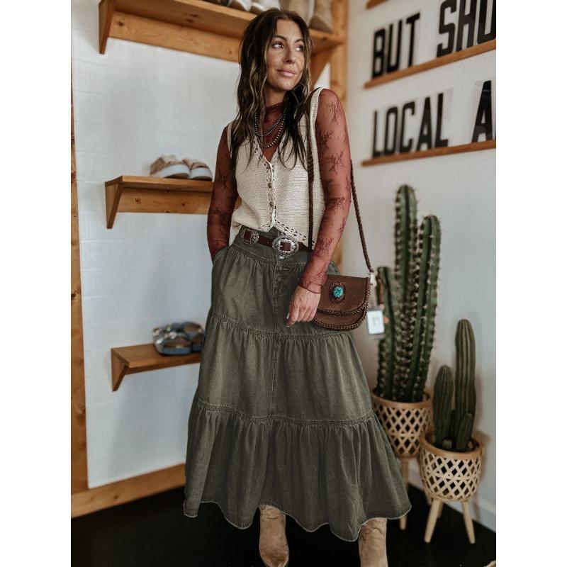 VEZFAA Women's Vintage Bohemia Casual Summer Spring Skirts