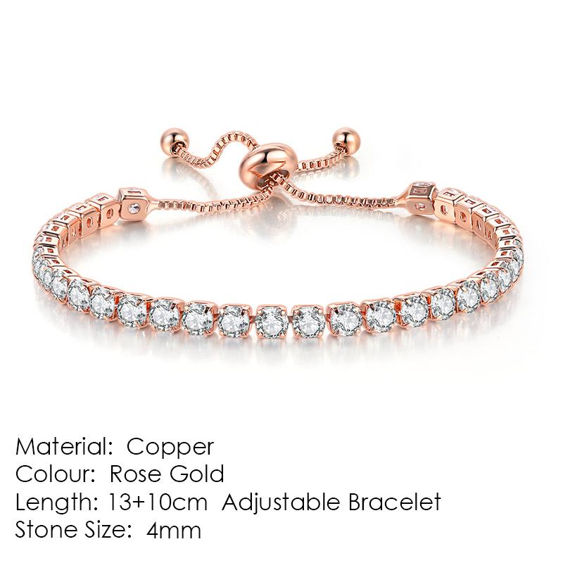 ZHOUYANG Tennis Bracelet For Women Luxury Handy Adjustable 4 Claws Mosaic 4mm Zirconia Rose Gold Color Fashion Jewelry Gift H133