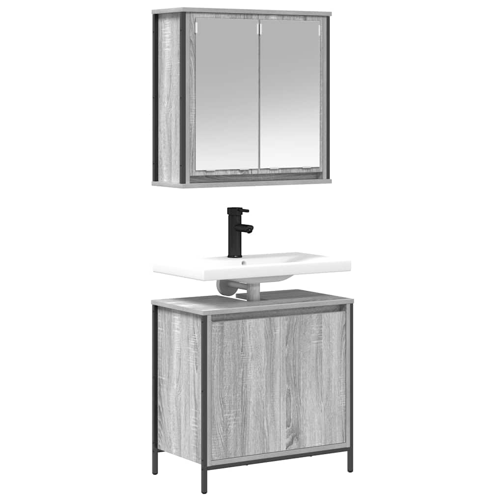 2 Piece Bathroom Furniture Set Grey Sonoma Particleboard